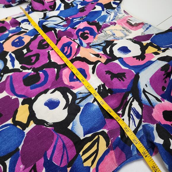 Hot Cotton Womens Linen Tunic Top Plus Size 1X Bright Watercolor Orchid Print - Picture 10 of 11